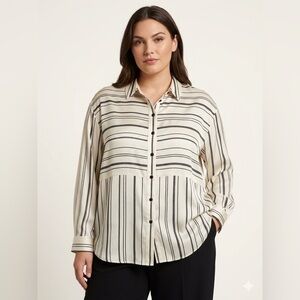 Karl Lagerfeld Black and White Striped Button-Down Shirt